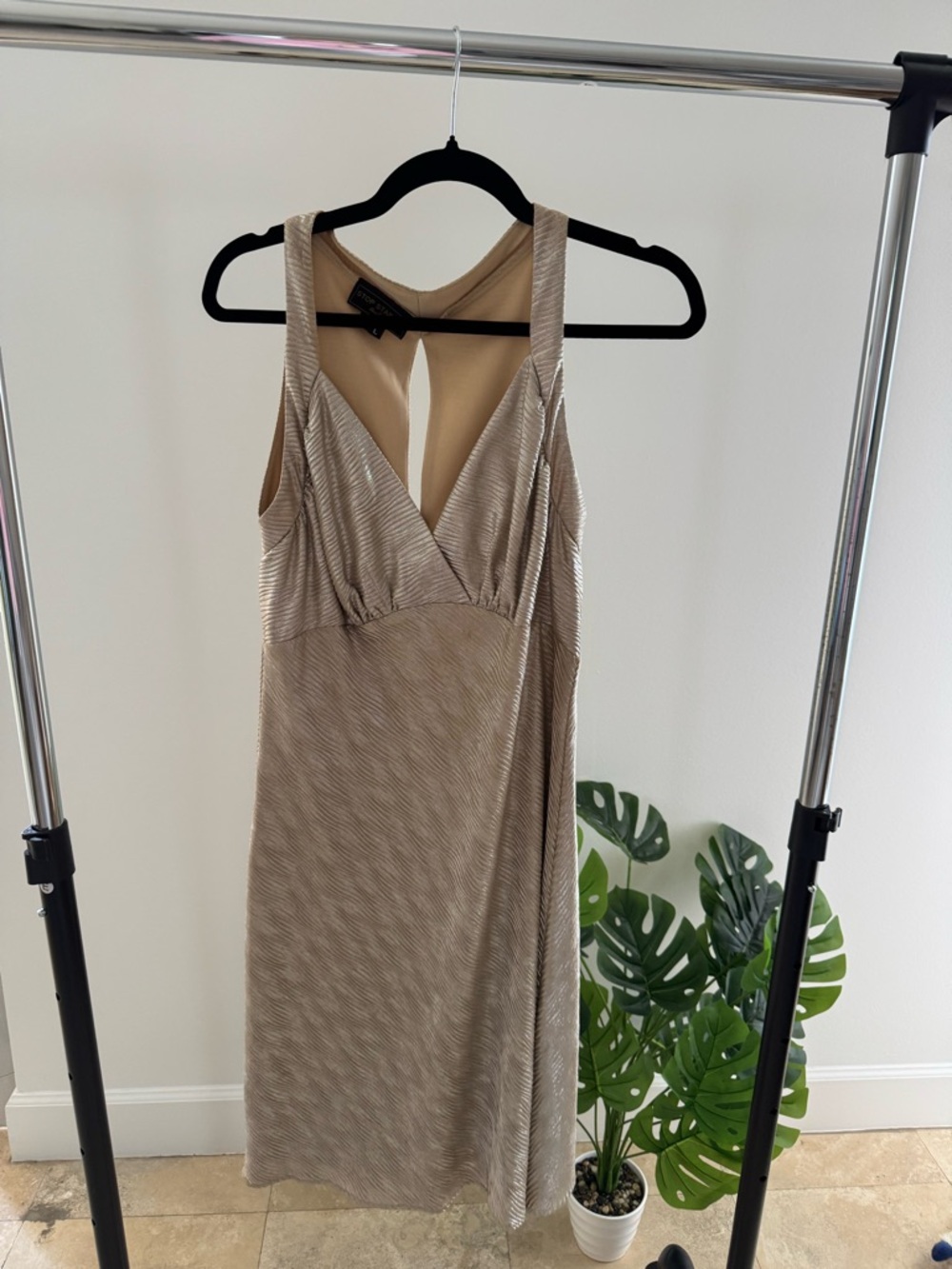Stop Staring Tan Metallic Mini Dress